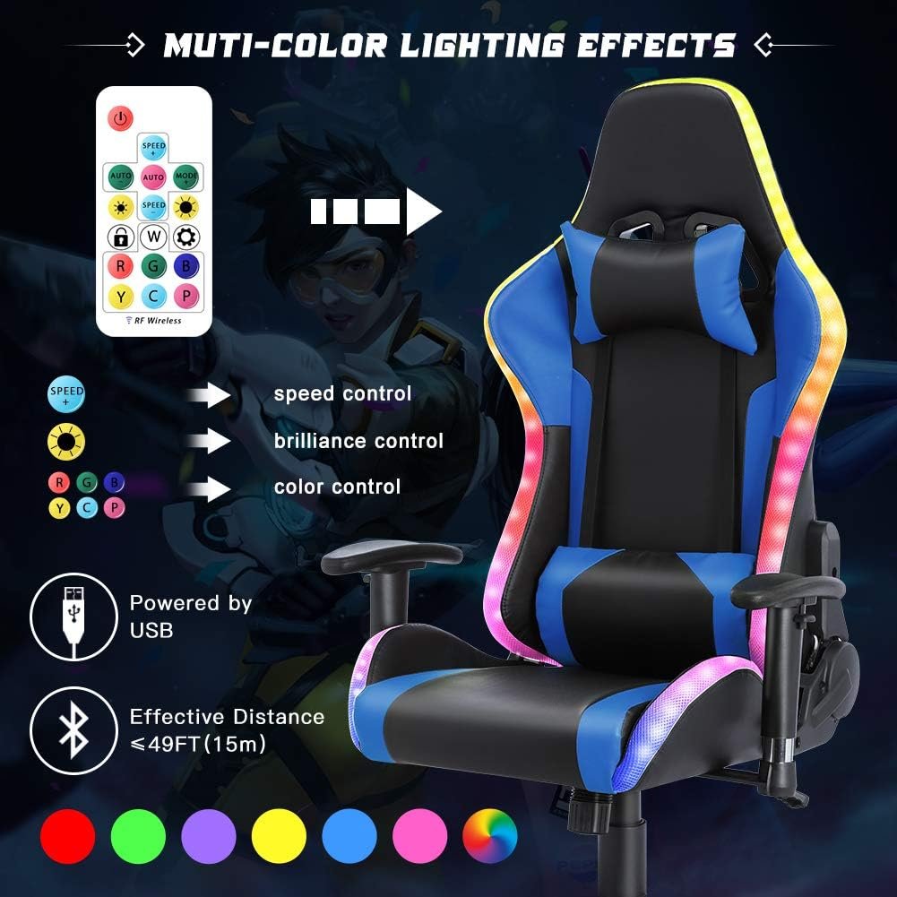 Gaming Chair with Bluetooth Speakers & RGB LED Lights